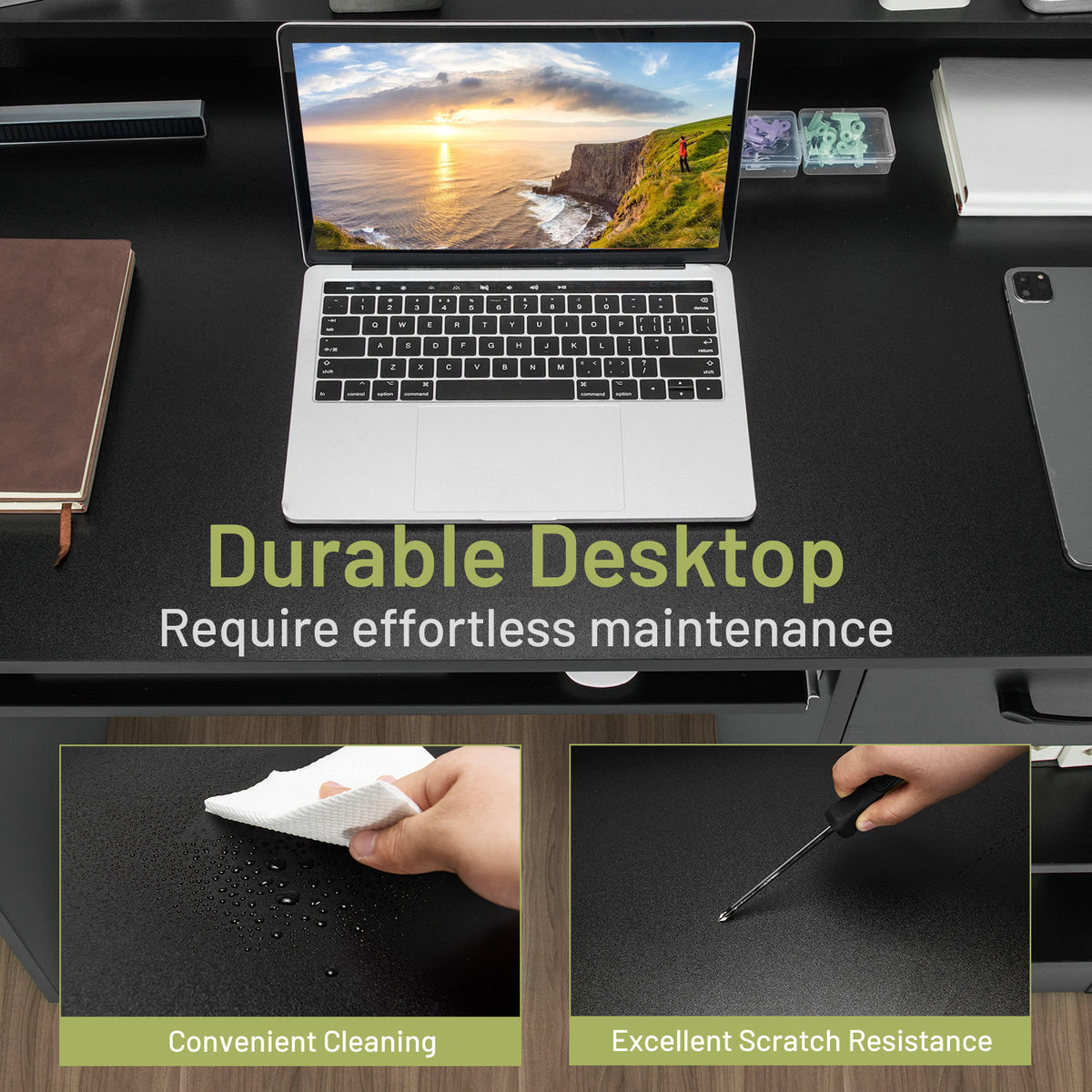 Computer Desk, Home Office Desk with Large Drawers, Hutch, Keyboard Tray