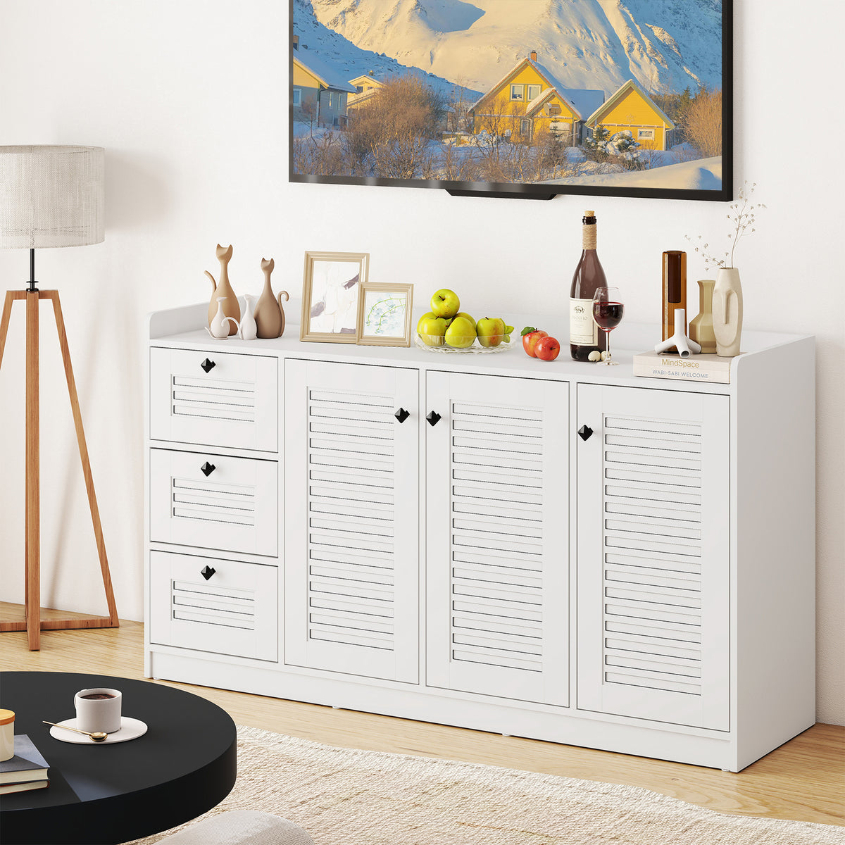 63” Buffet Cabinet with Storage, Large Sideboard with 3 Doors & 3 Drawers