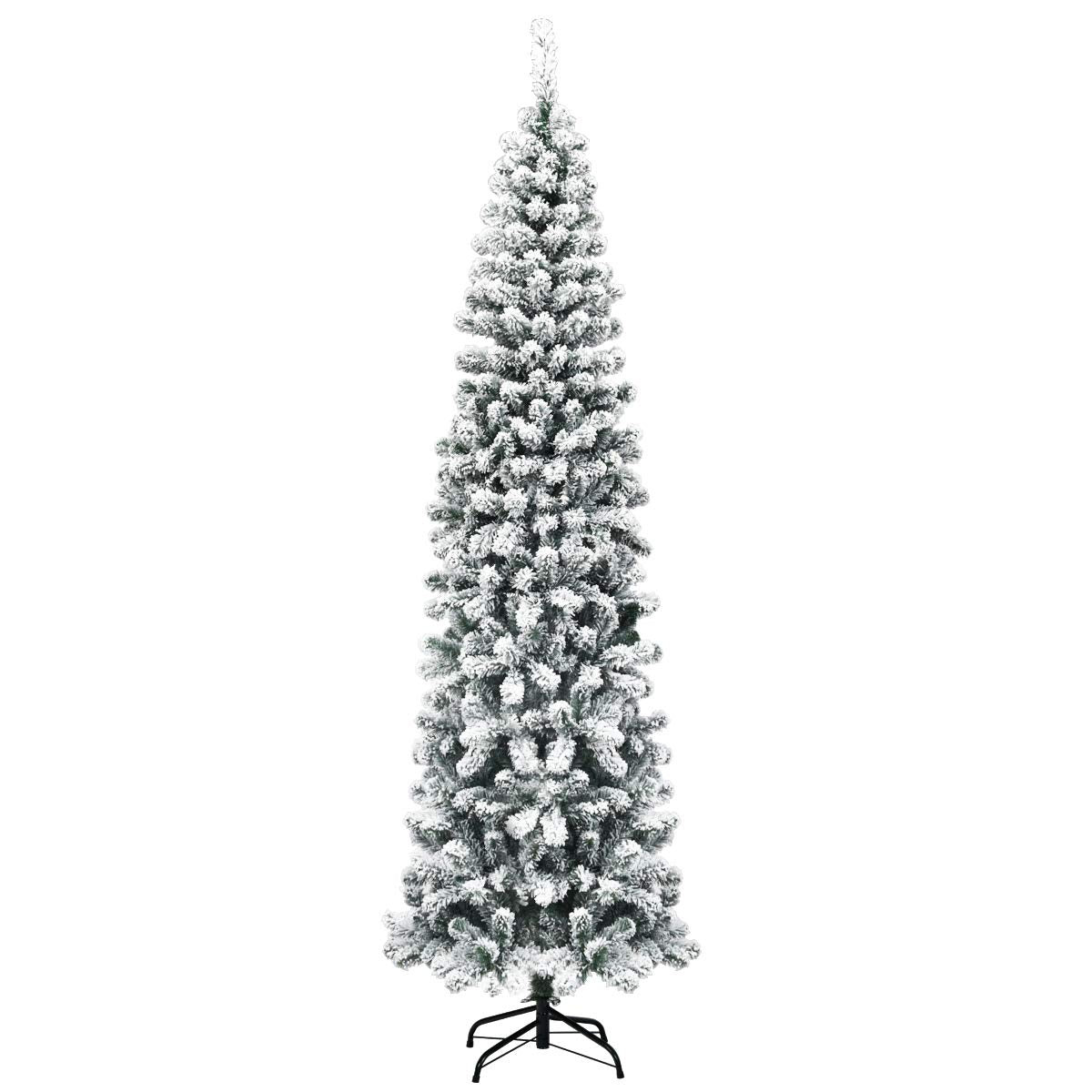 Goflame Artificial Snow Flocked Christmas Tree, Slim Xmas Snowy Tree for Indoor and Outdoor Use - GoflameUS