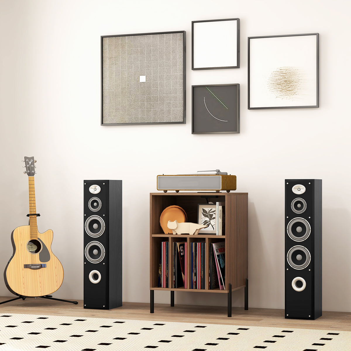 Record Player Stand with Charging Station, Turntable Stand Holds Up to 150 Albums