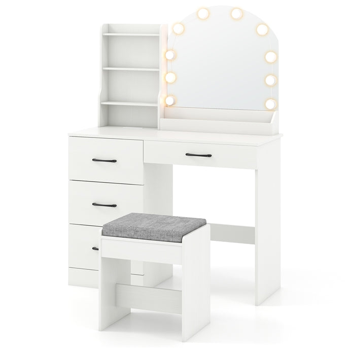 Makeup Vanity Set with Mirror and Lights, Dressing Table and Chair Set with Charging Station