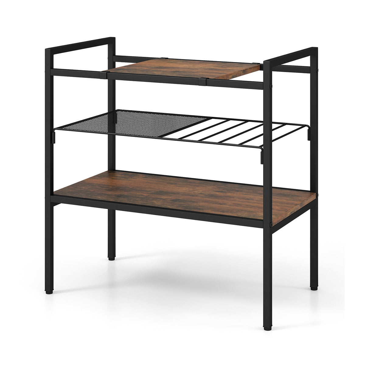 Industrial Console Table, Sofa Side Table with Removable Panel & Mesh Shelf