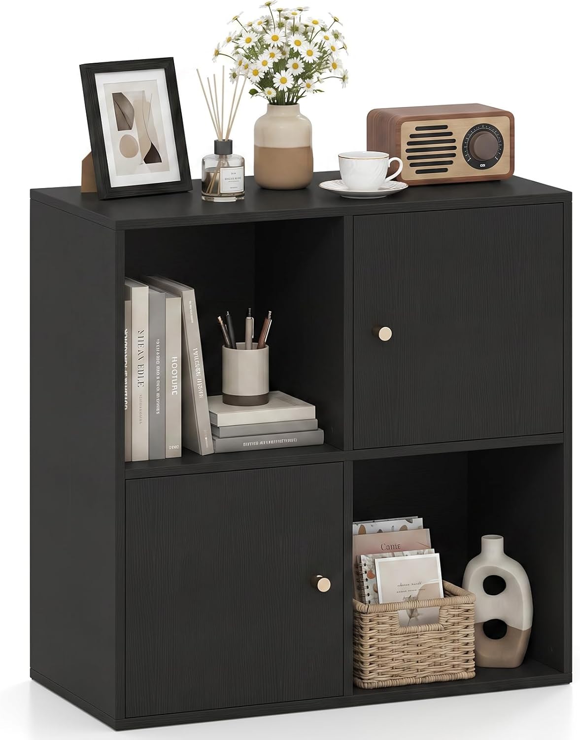 Goflame 4 Cube Bookcase | 2-Tier Freestanding Book Shelf with Open Compartments