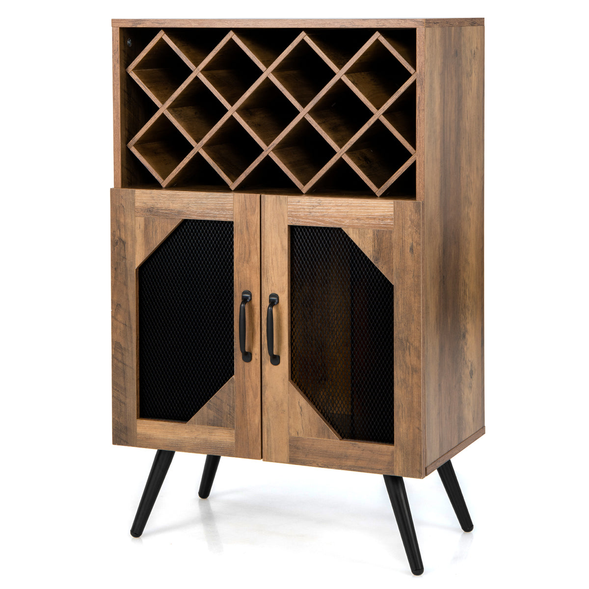 Wine Bar Cabinet for Liquor, Industrial Buffet Sideboard with Removable Wine Rack & Built-in Glass Holder