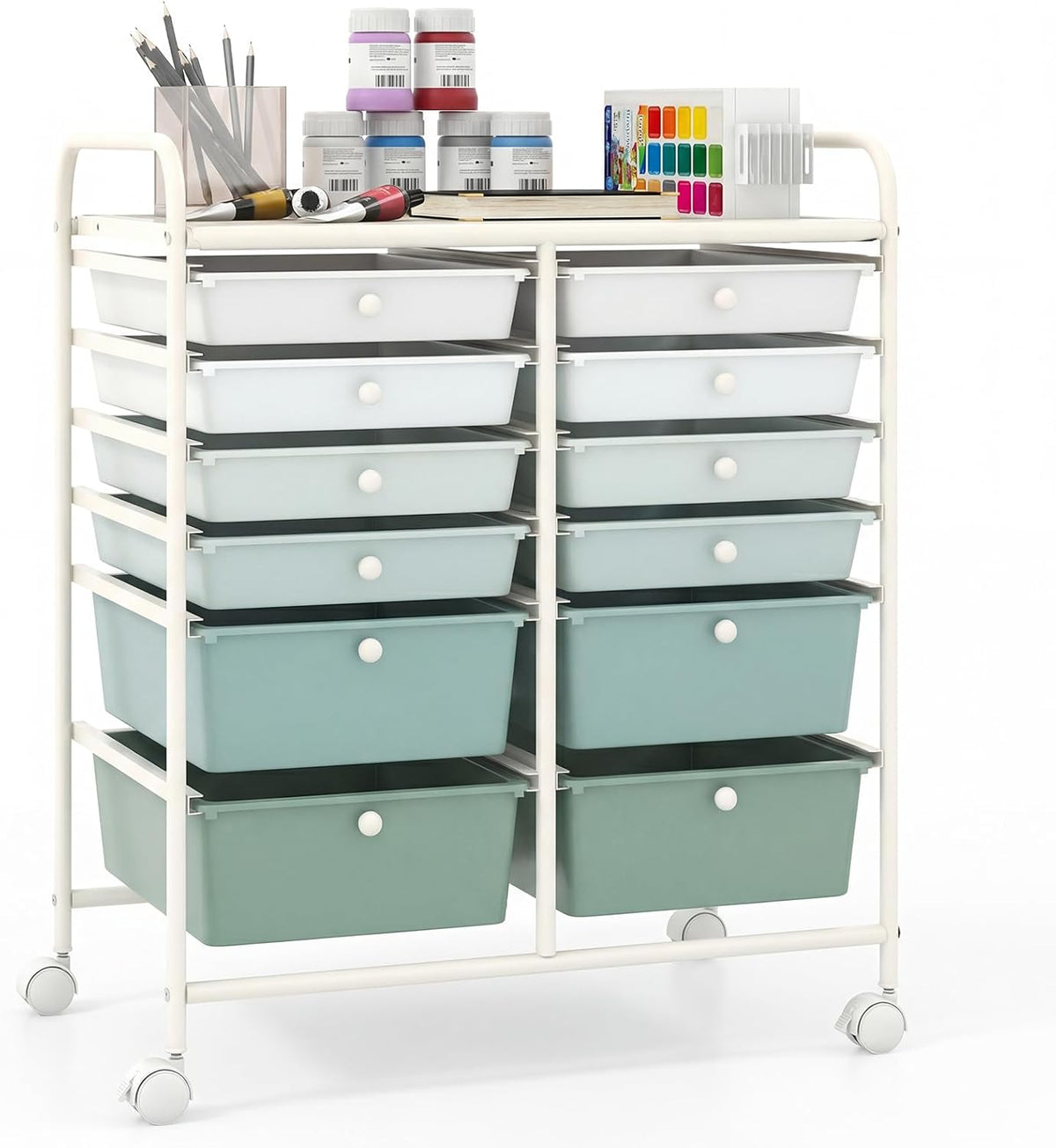 Goflame 12 Drawer Rolling Storage Cart Tools Scrapbook Paper Office School Organizer
