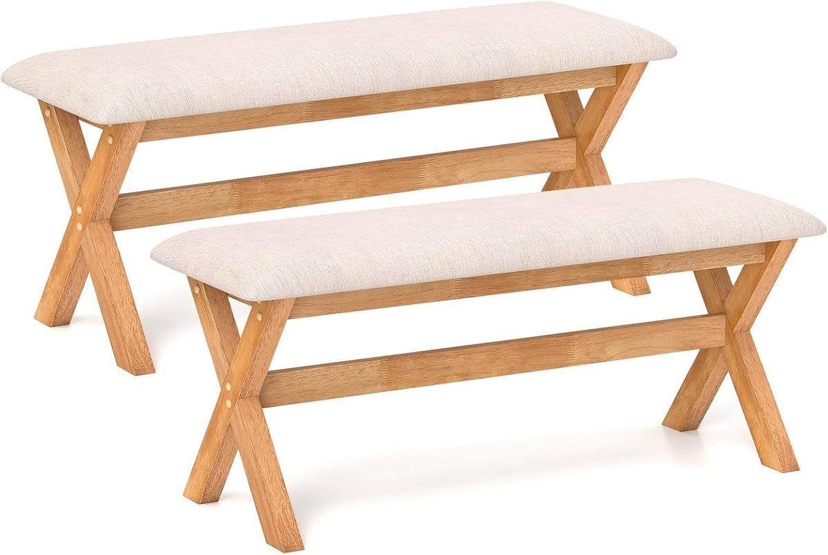 Goflame Upholstered Long Entryway Bench, Rubber Wood Dining Bench with Padded Seat, 43.5x15.5x17.5 Inches, 400 Lbs Capacity
