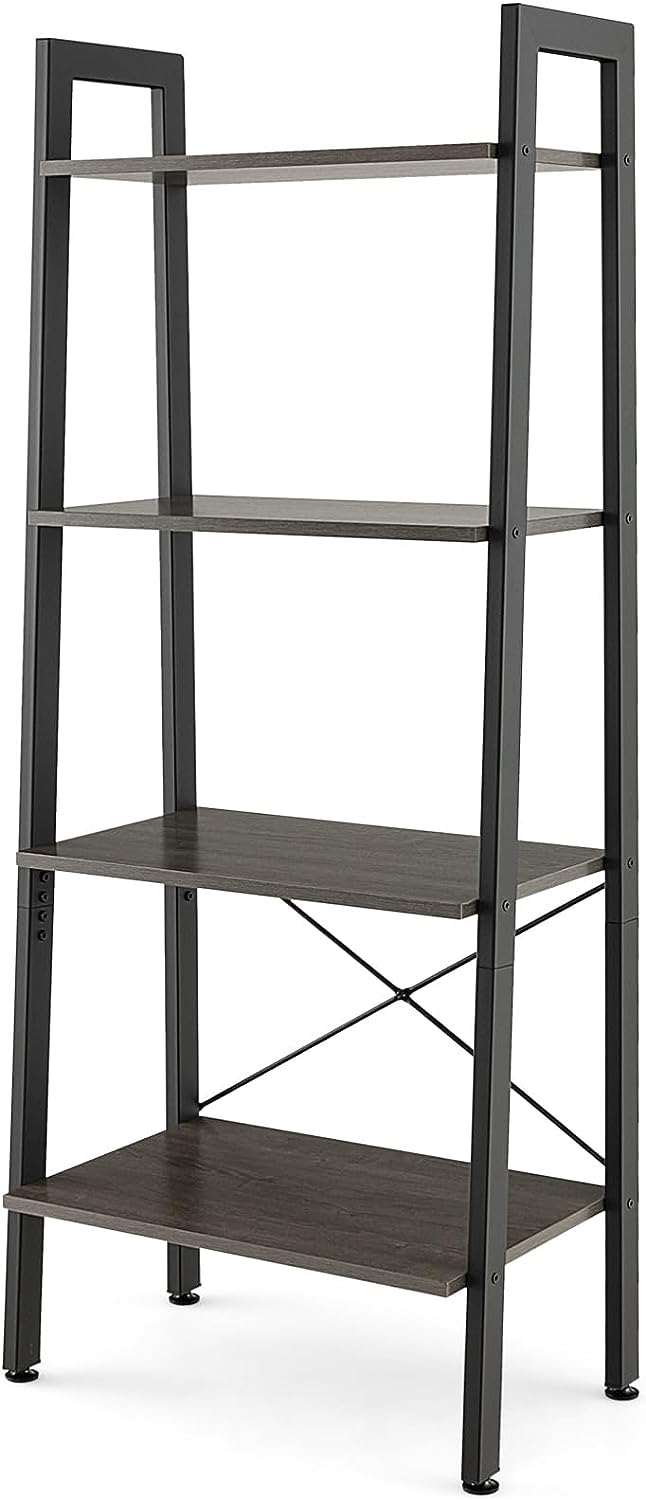 Goflame Industrial 4-Tier Bookshelf, Ladder Bookshelf with Metal Frame, Anti-Tipping Kits