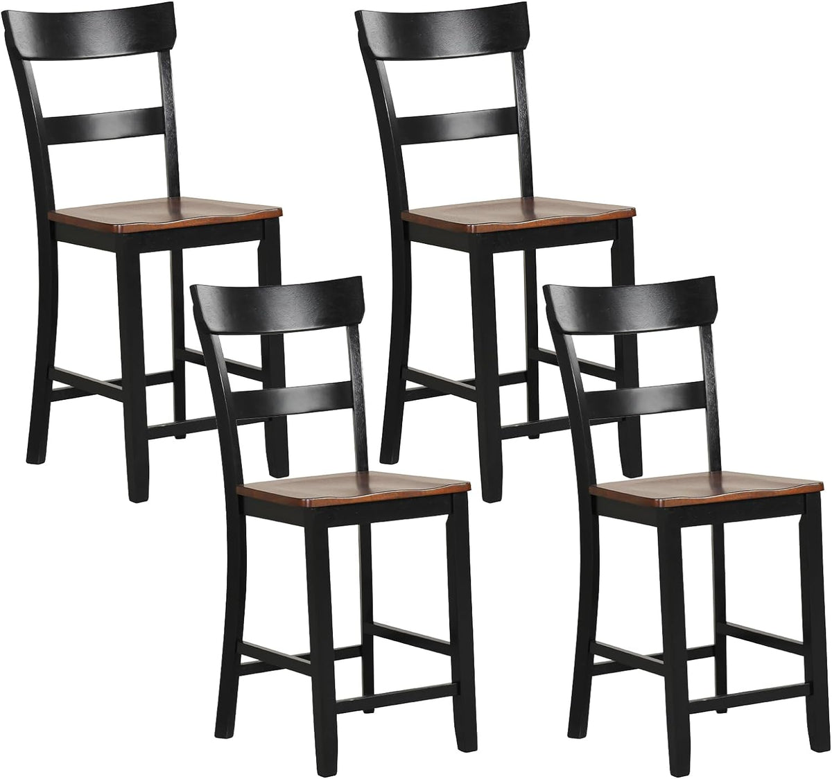 Goflame Wooden Bar Stools Counter Height Set of 2, 24.5" Farmhouse Wood Bar Dining Chairs