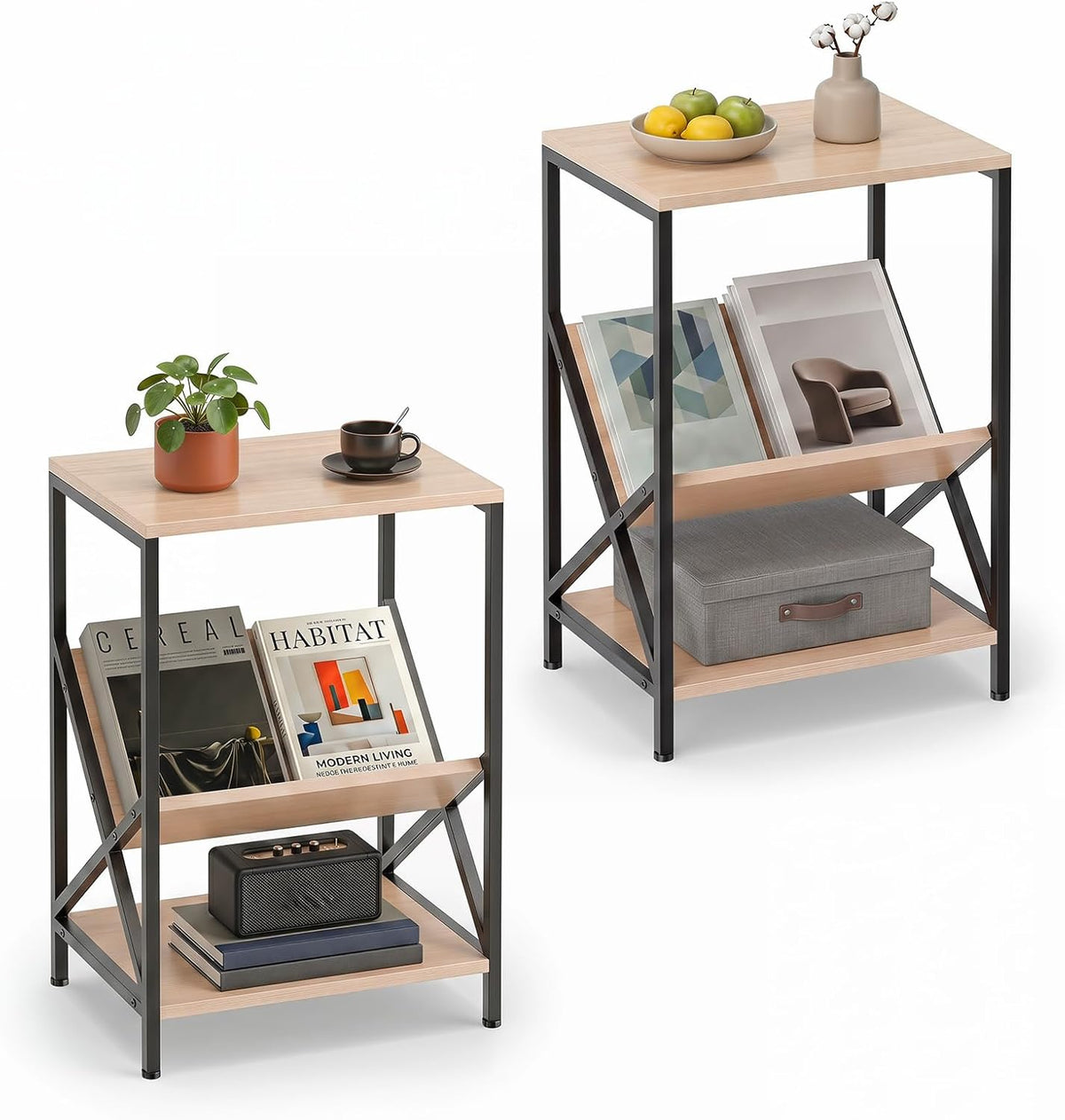 Goflame Record Player Stand, 3-Tier End Table w/ V-Shaped Magazine Holder, Turntable Stand with Record Storage Up to 80 Albums