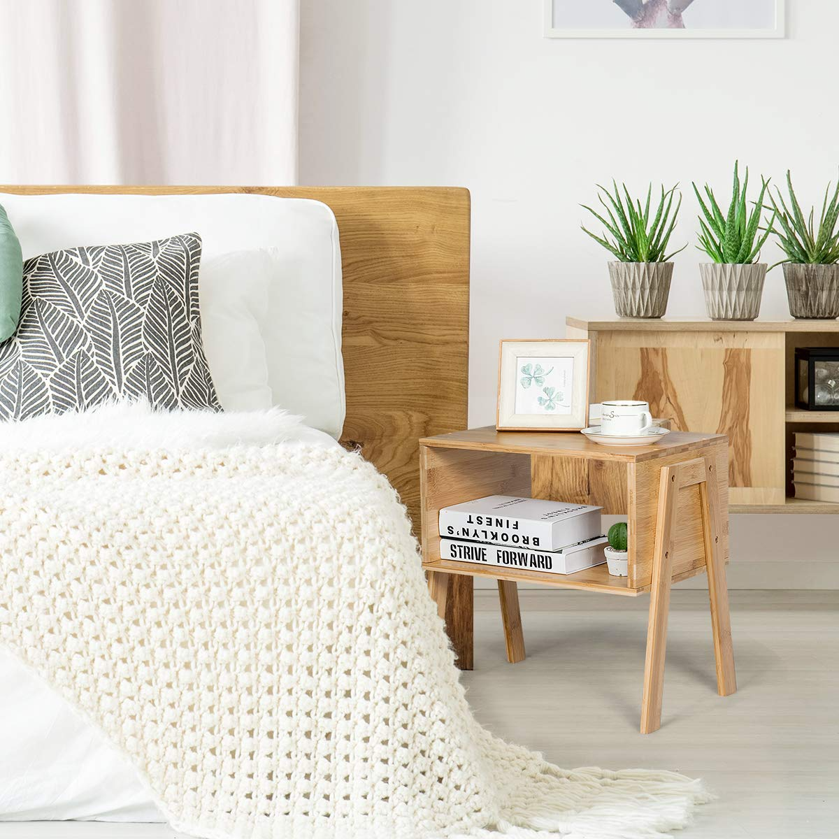 Goflame Bedroom Stackable End Table (Natural)