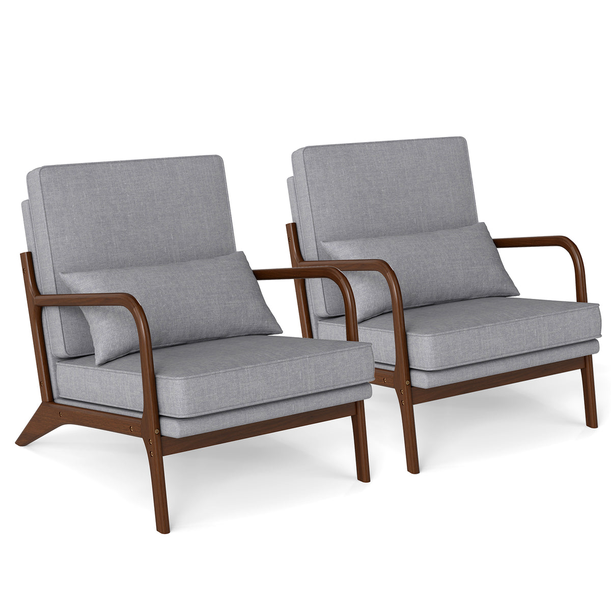 Goflame Mid Century Modern Accent Chair, Upholstered Armchair with Pillow, Rubber Wood Armrests & Legs