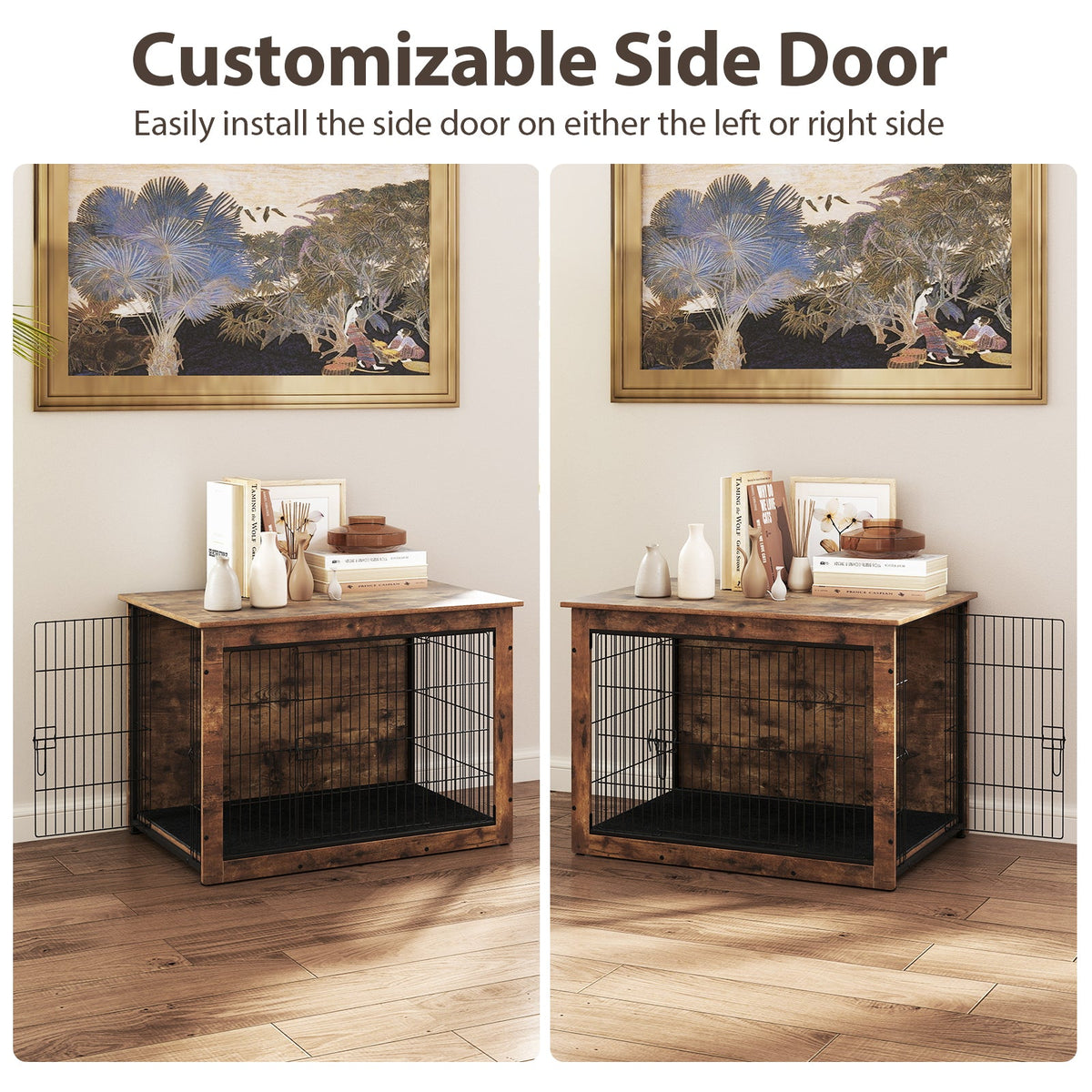 Goflame Dog Crate Furniture with Cushion - 33"/ 39" L Indoor Dog Kennel with Double Doors