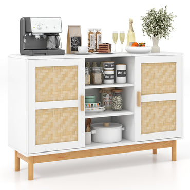48” Sideboard Buffet Cabinet, Floor Storage Cabinet with 2 Bamboo Woven Doors