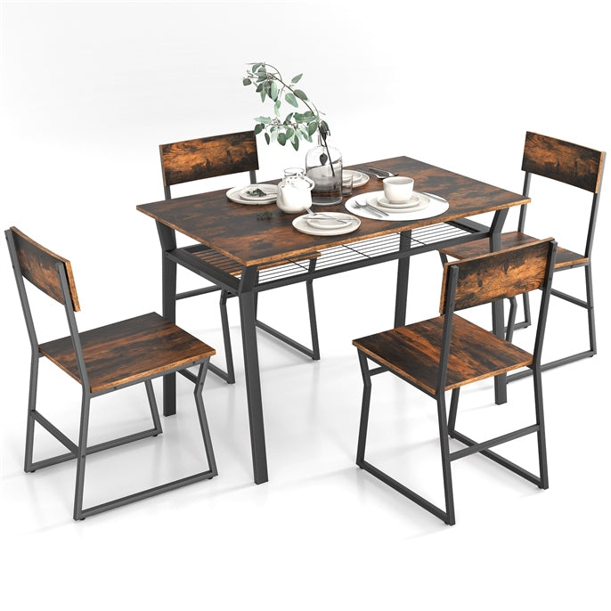 5-Piece Dining Table Set, Dining Set for 4 with Sturdy Metal Frame, Storage Rack