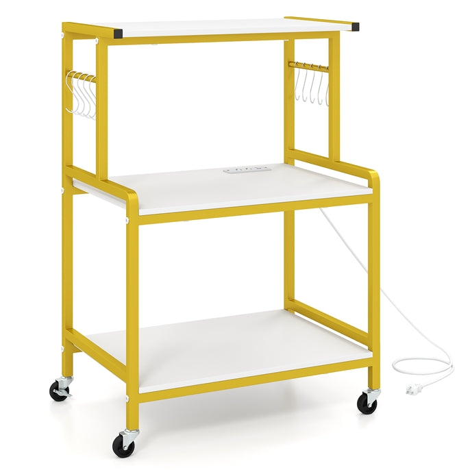 Rolling Kitchen Microwave Cart with Power Outlet, Casters & Foot Pads Dual Way Installation Microwave Stand