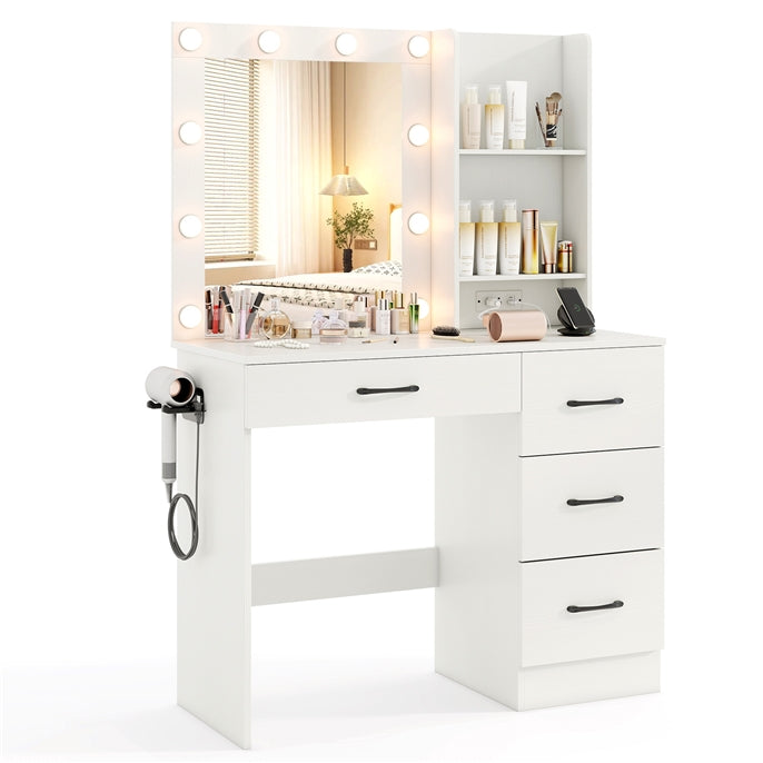 Makeup Vanity Desk with Lights, Modern Dressing Table with Charging Station