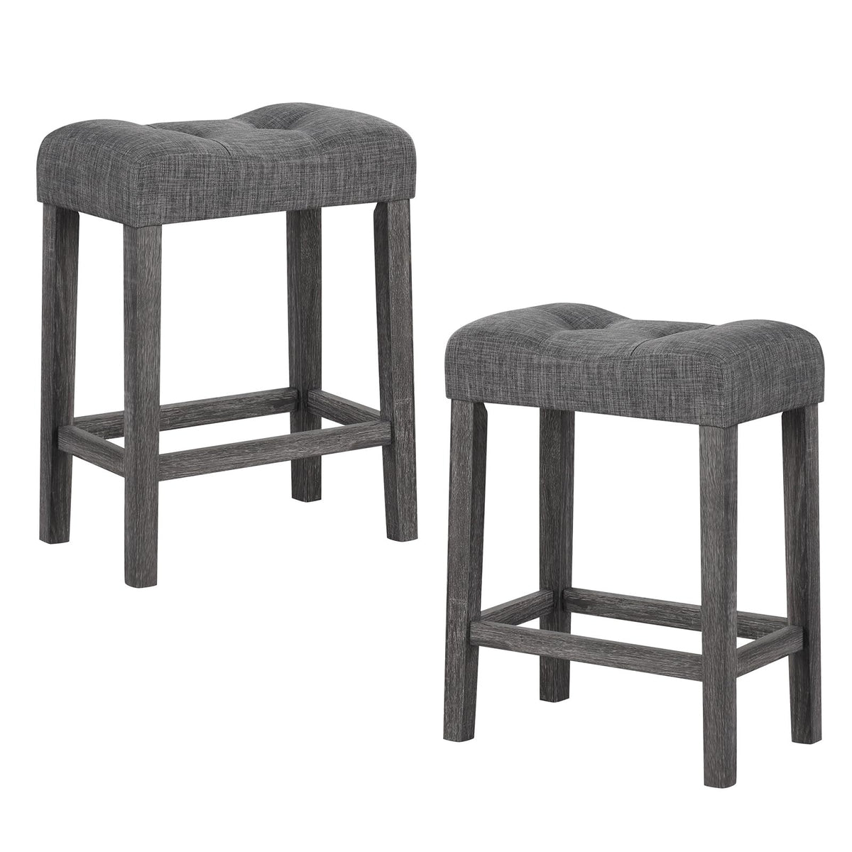 Goflame 24" Bar Stools, Backless Counter Height Saddle Bar Stools w/Padded Seat, Solid Rubber Wood Legs