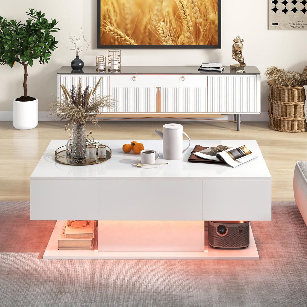 Goflame Modern LED Coffee Table - 2-Tier Center Table