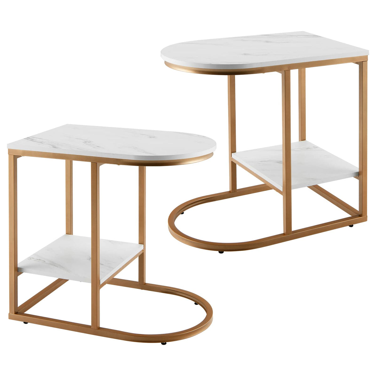 Goflame Side Table, 2-Tier C-Shaped End Table