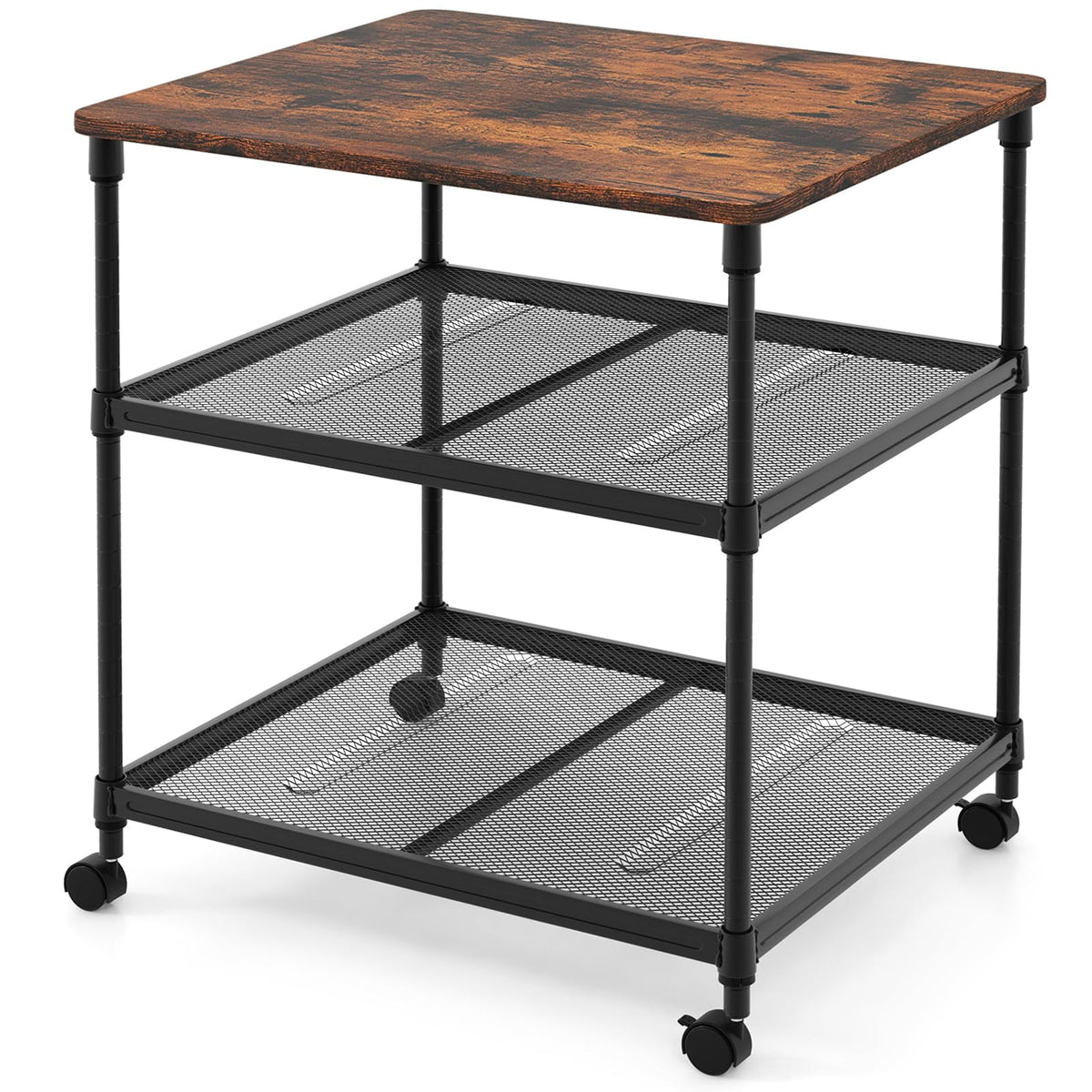 Goflame Printer Stand, 3-Tier Industrial Printer Cart with Lockable Wheels