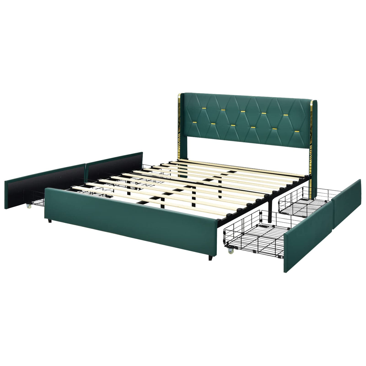Goflame Queen/Full Size Upholstered Bed Frame with 4 Drawers