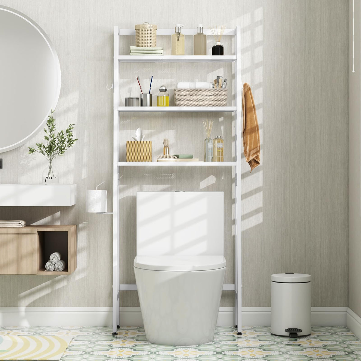 Goflame Over The Toilet Storage Shelf - 3-Tier Freestanding Above Toilet Rack