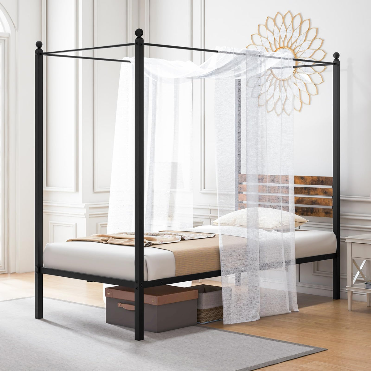 Goflame Queen/Full/Twin Size Metal Canopy Bed Frame