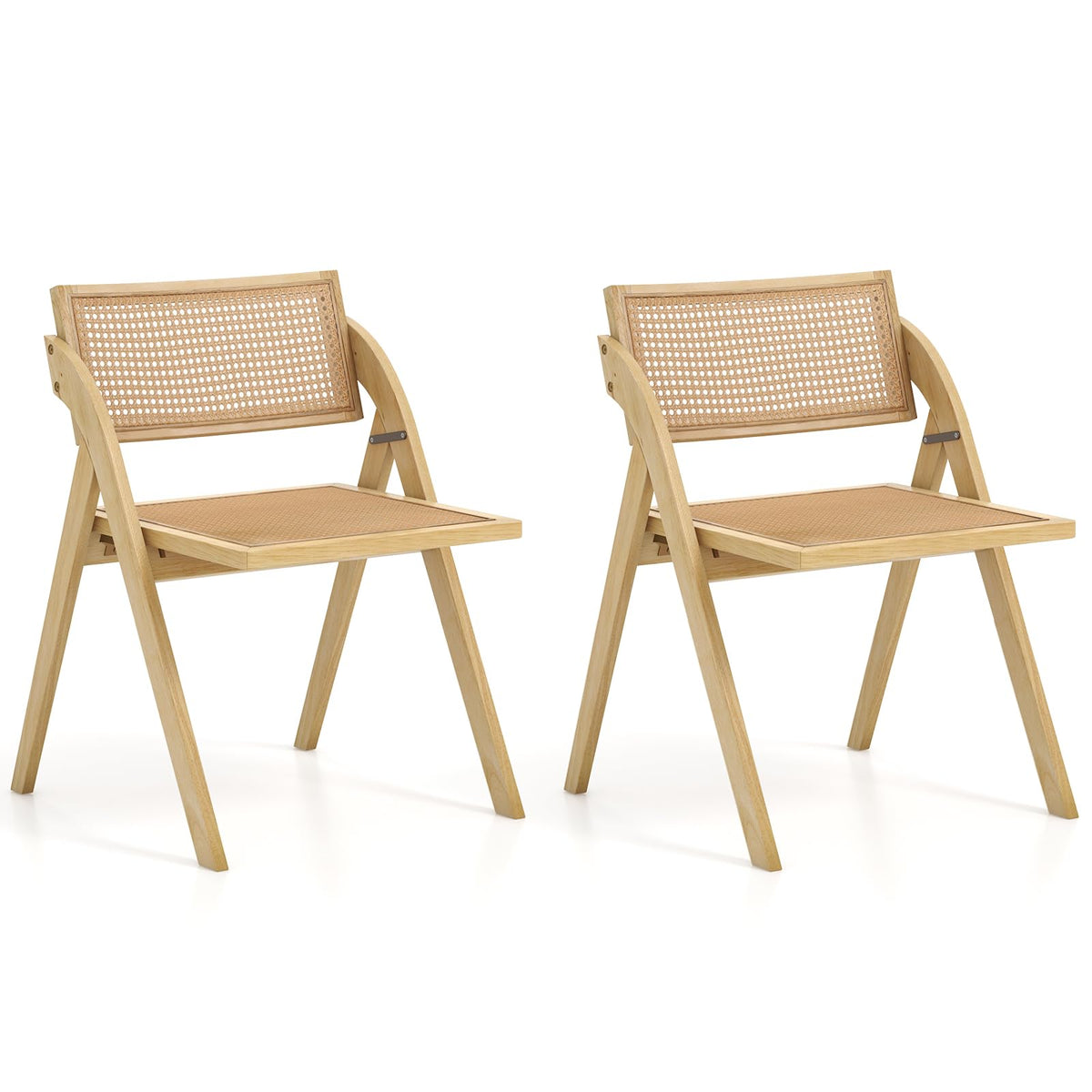 Goflame Folding Dining Chairs Set, Wooden Folding Chair with Rattan Backrest & Seat