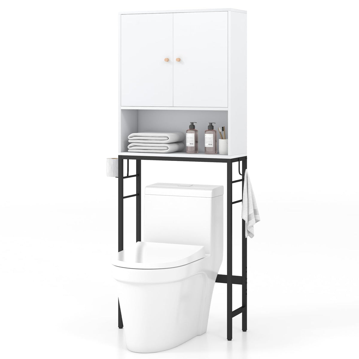 Goflame Over The Toilet Storage Cabinet - Toilet Shelf Rack with Anti-Tip Device