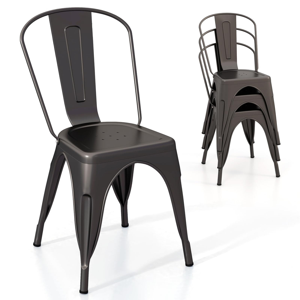 Goflame Metal Dining Chairs Set of 4, Farmhouse Kitchen Chairs with Removable Backrest