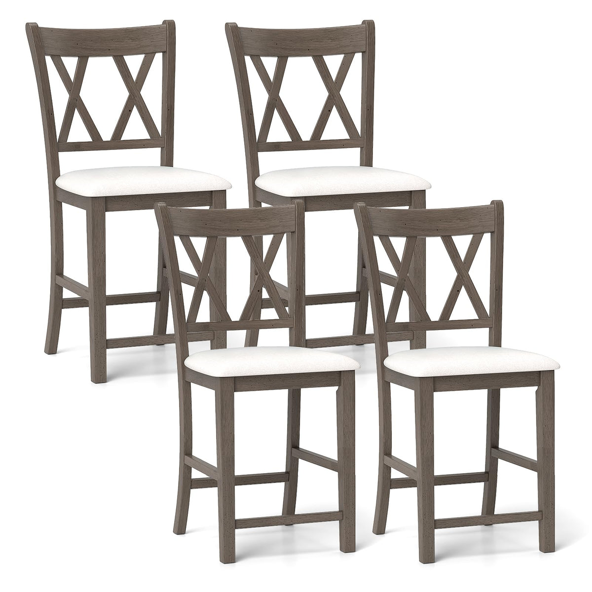 Goflame Wood Bar Stools Set of 2/4, 24" Counter Height Bar Stools w/Cross Back & Linen Fabric Upholstered Seat