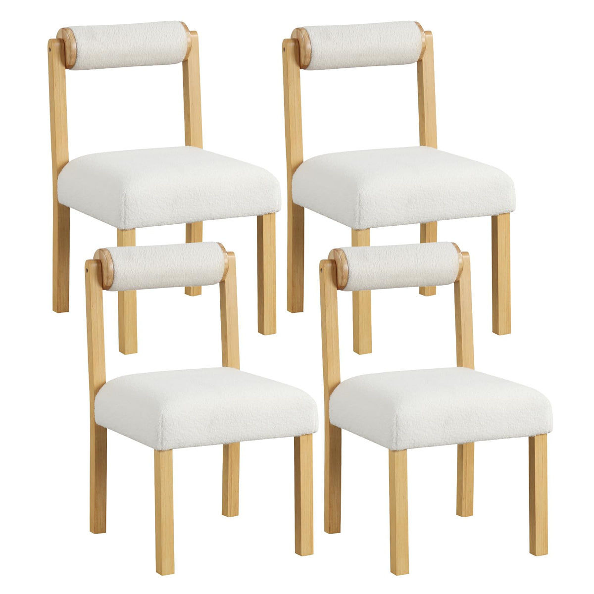 Goflame Wooden Dining Chairs Set of 2/4, Faux Sherpa Upholstered Kitchen Dining Room Chairs w/Rubber Wood Frame