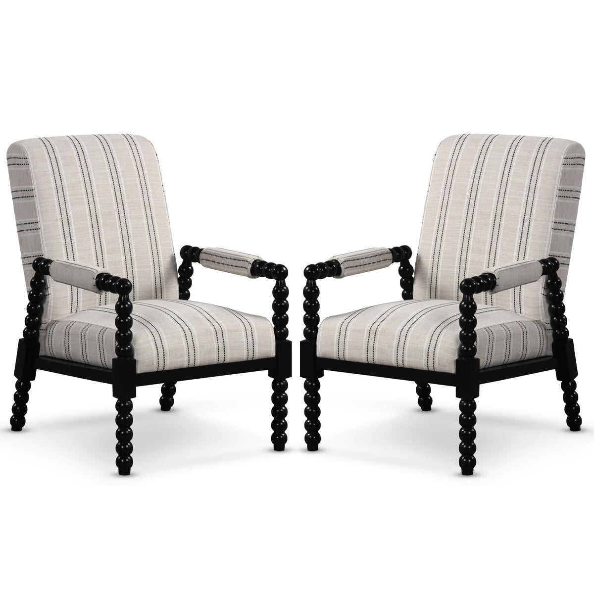 Goflame Mid Century Modern Spindle Accent Chair Set of 1/2, Upholstered Armchair w/Rubber Wood Frame