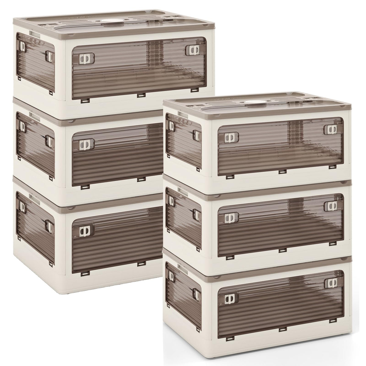 Goflame Storage Bins with Lids and Hidden Wheels, 3/6 Pack Stackable Collapsible Storage Boxes with 5 Opening Doors
