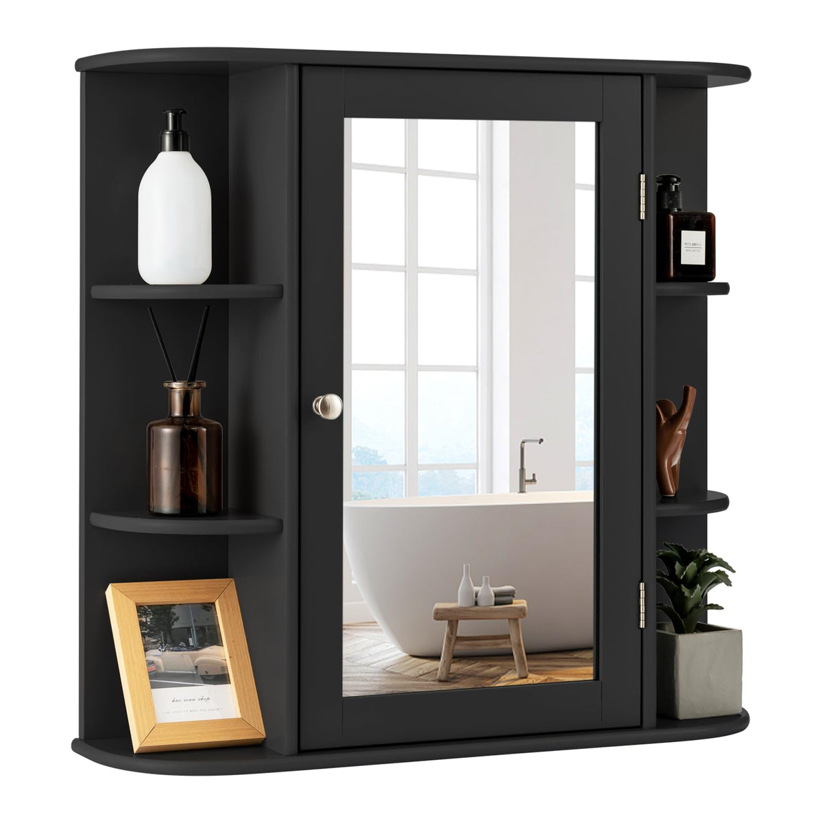 Goflame Medicine Cabinet, Mirror Bathroom Cabinet with Single Door, 3 Adjustable Shelves, Storage Cabinet for Hallway, Living Room