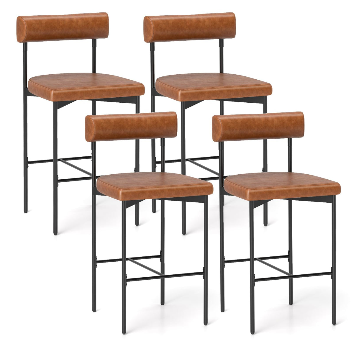 Goflame Counter Height Bar Stools, 26 Inch Upholstered Bar Chairs with Back