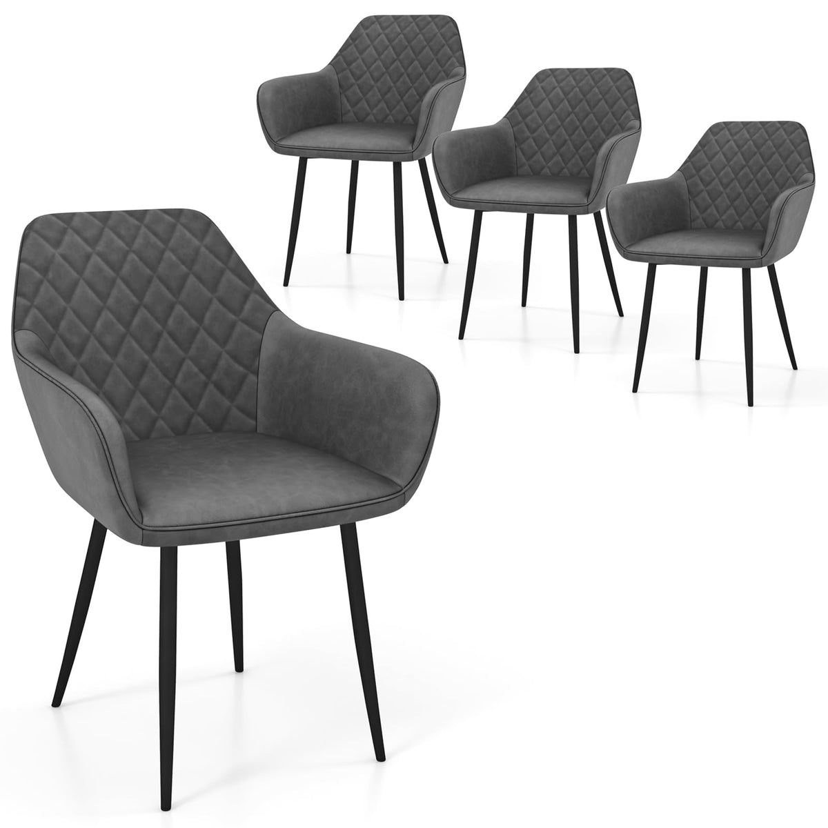 Goflame Mid Century Modern Dining Chairs Set of 2/4, Upholstered Accent Chairs w/Curved Backrest, Wide Seat & Armrests