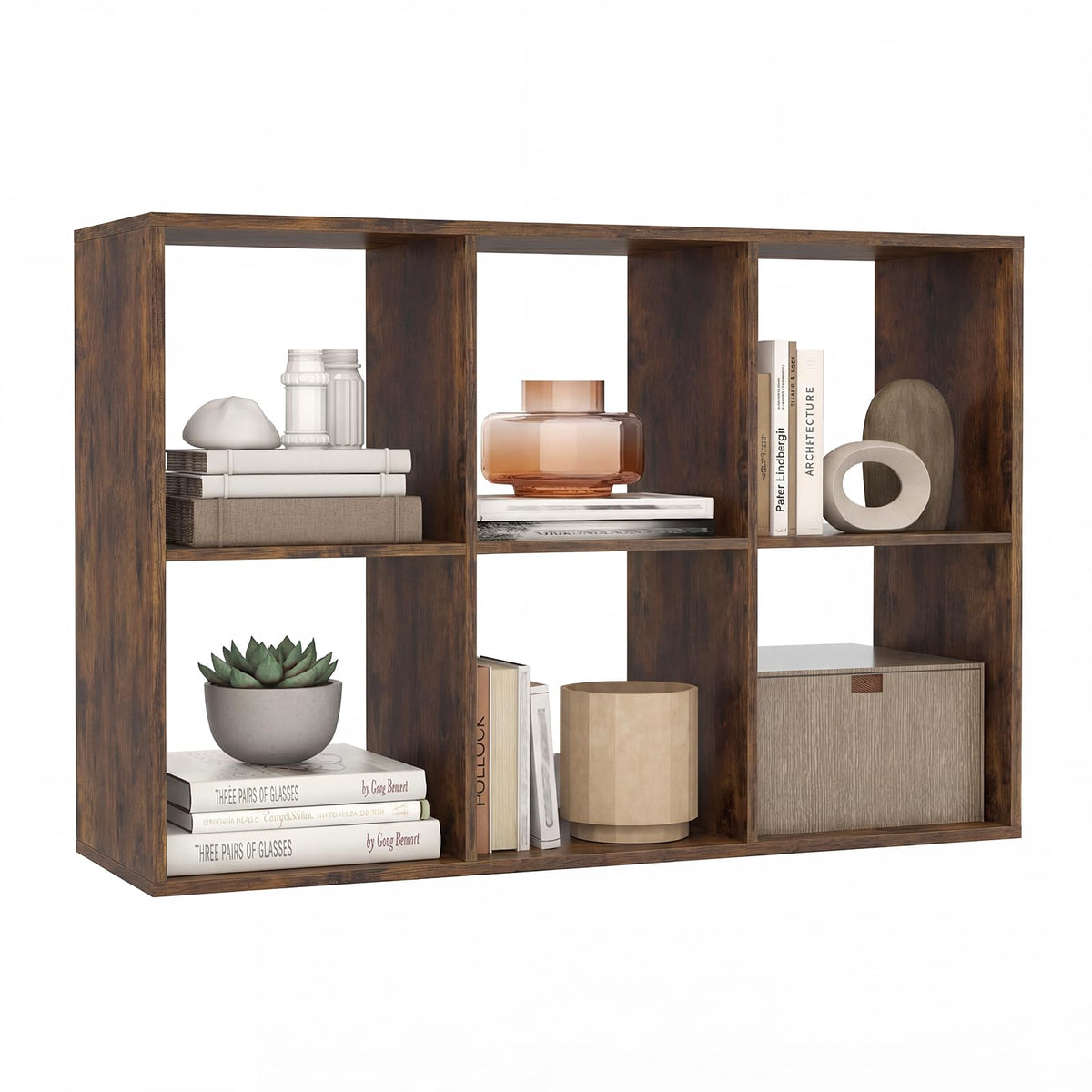 Goflame 6-Cube Bookcase, White Cubby Bookshelf w/Back Guardrail & Anti-Tipping Kits
