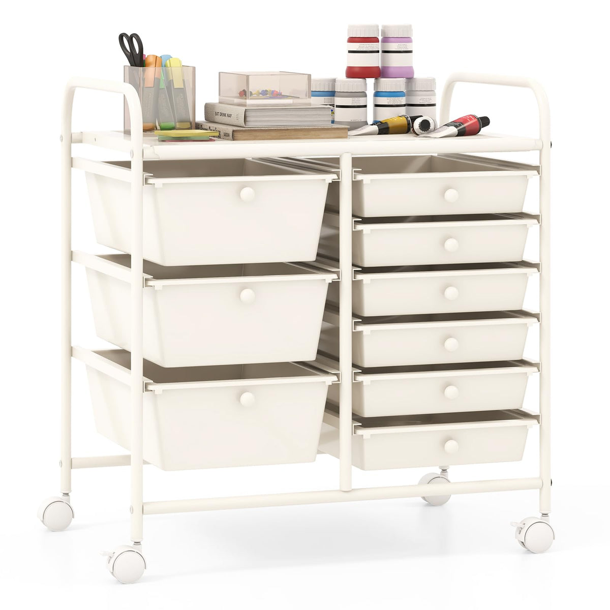 Goflame 9 Drawers Rolling Cart, Classroom Organizers, Storage Cart with Wheels