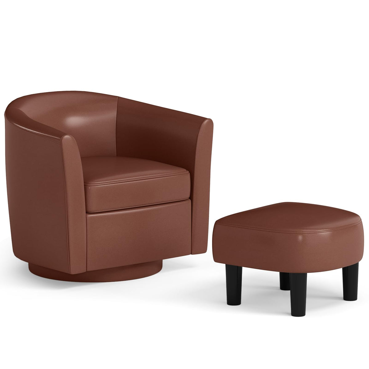 Goflame Swivel Accent Chair with Ottoman, Modern Barrel Club Chair w/Footrest