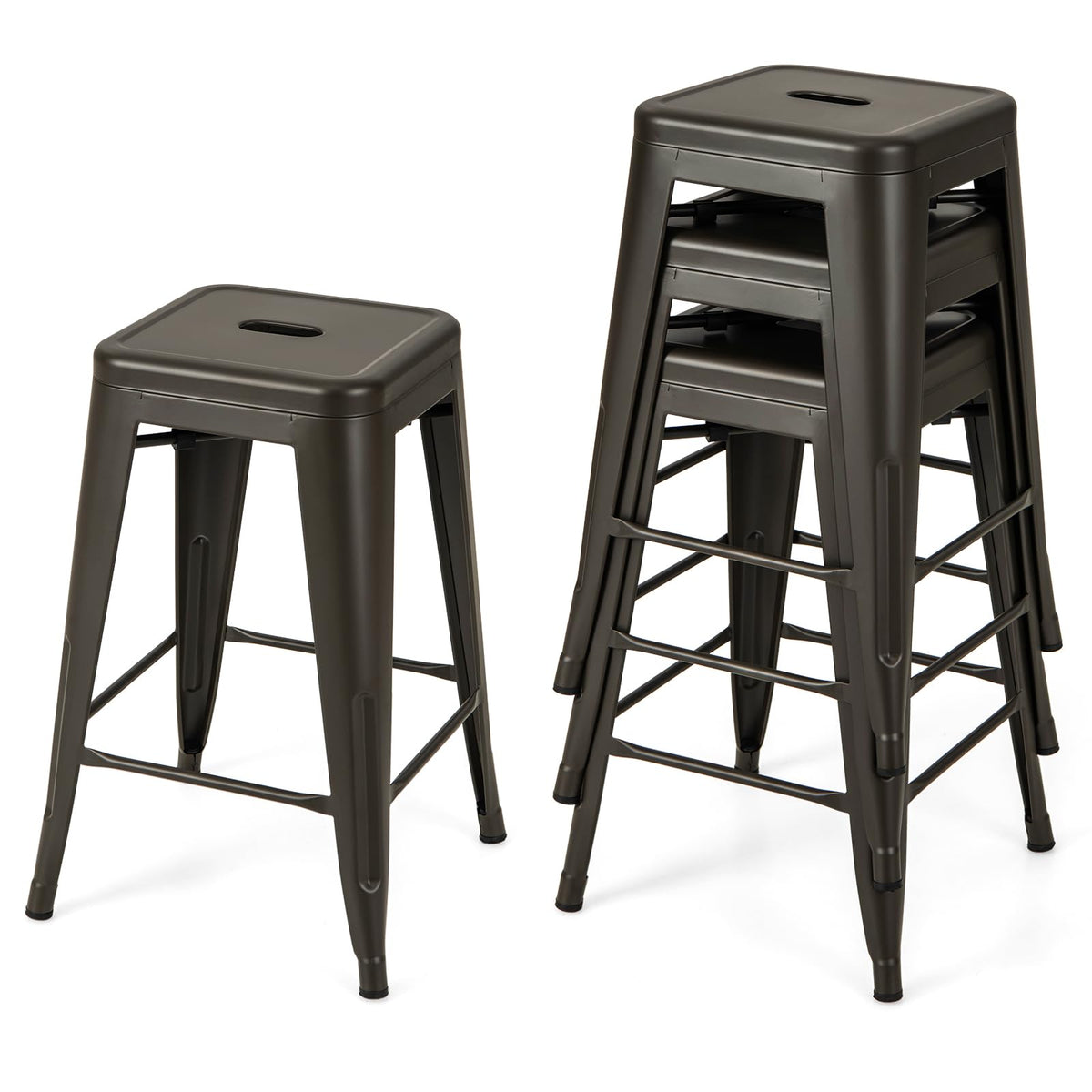 Goflame Metal Backless Bar Stools Set of 4, 24" Industrial Counter Height Bar Stools w/Cut-Out Handle, Footrest