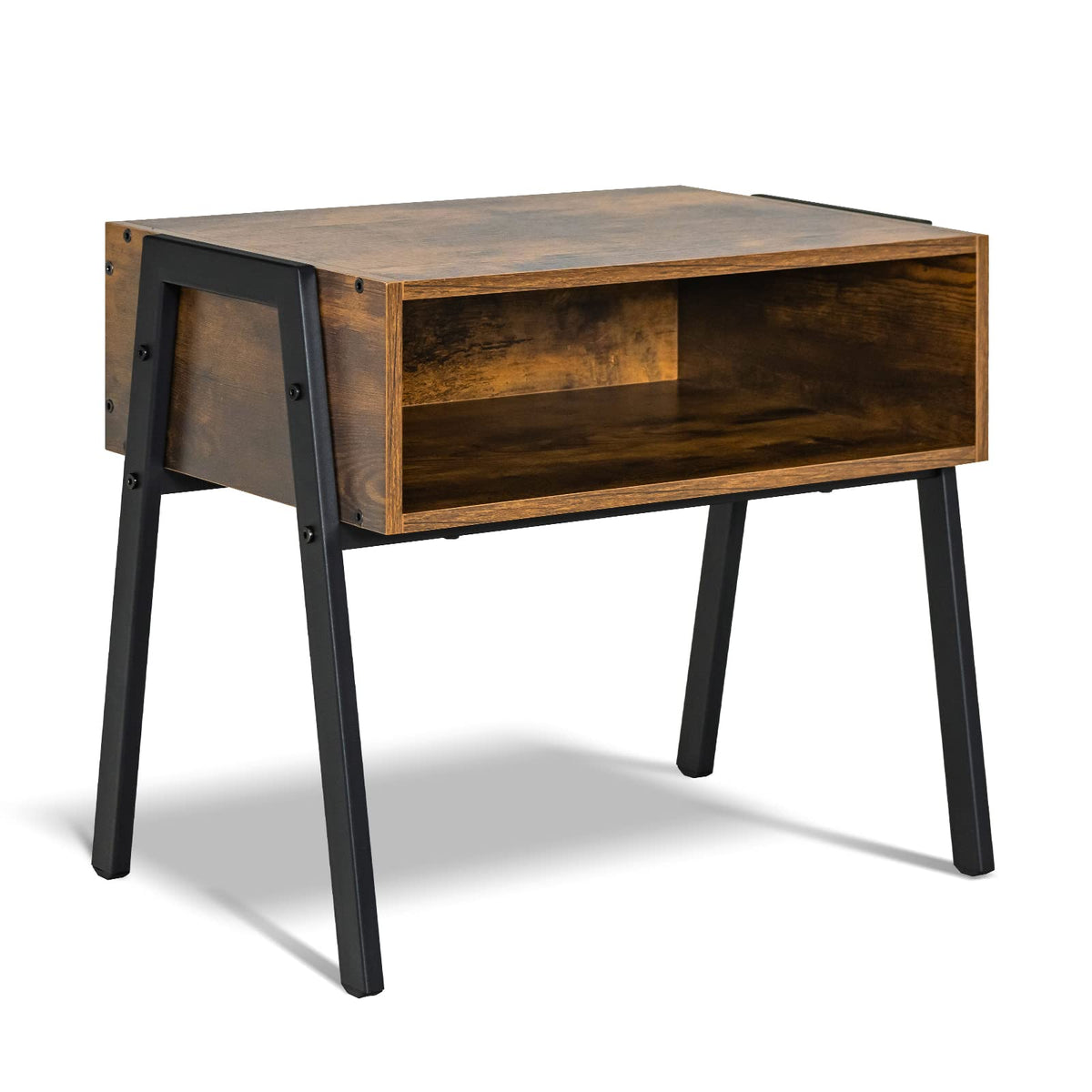 Goflame Stackable End Table Set of 2, Compact Nightstands w/Metal Frame & Open Compartments