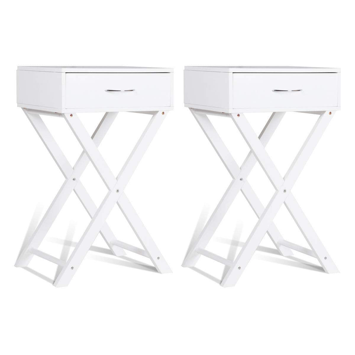 Goflame Nightstand with Drawer X-Shaped Design Sofa Side Table