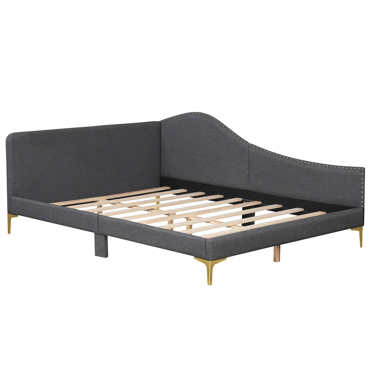 Goflame Upholstered Daybed, Rivet-Tufted Platform Bed with Headboard