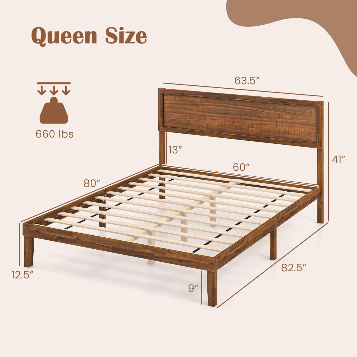 Goflame Wood Bed Frames with Headboard, Mid Century Modern Platform Bed