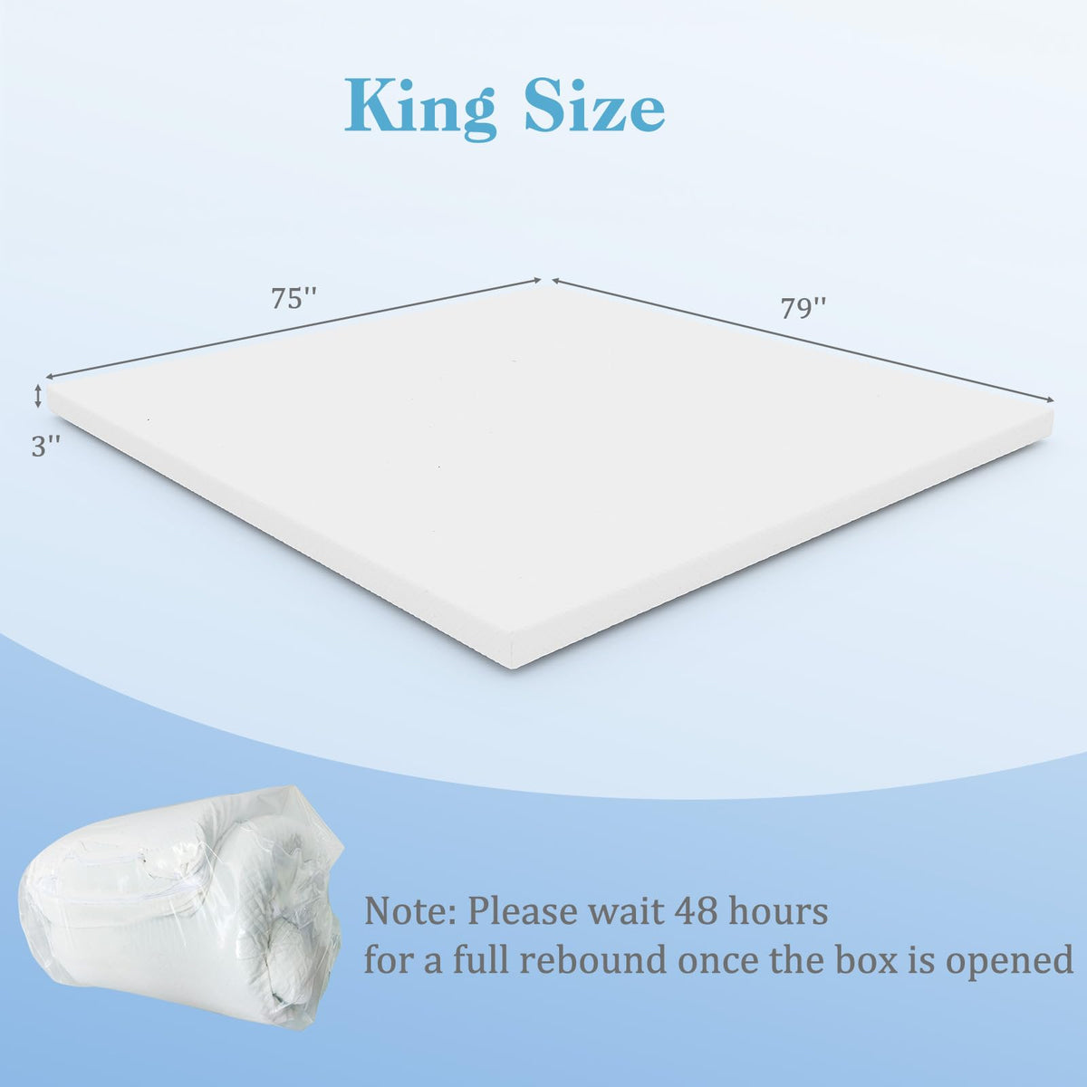 Goflame 3 Inch Twin Memory Foam Mattress Topper, Gel Infused Topper with Removable Cover