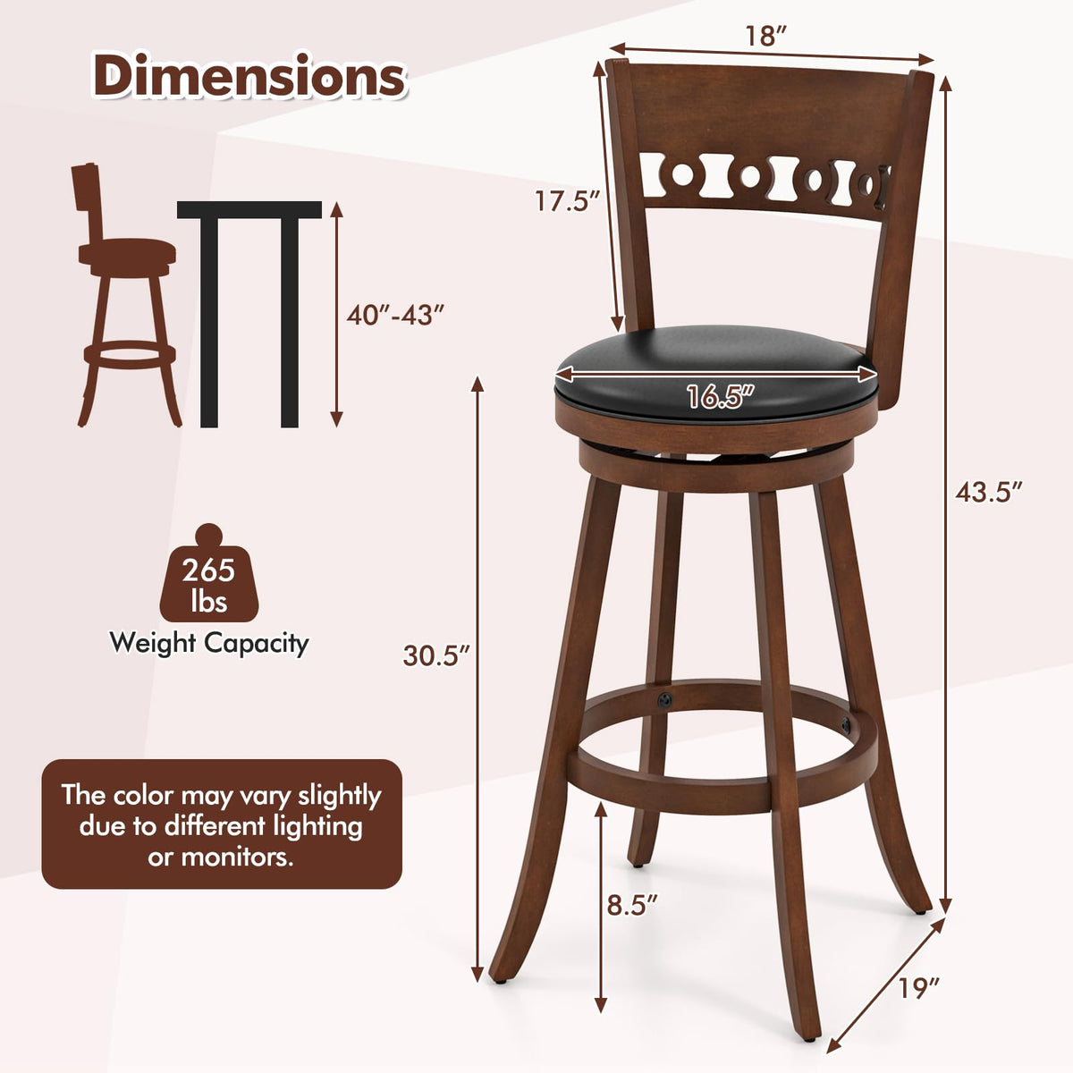 Goflame Swivel Bar Stools, Counter Height Bar Chairs with Back
