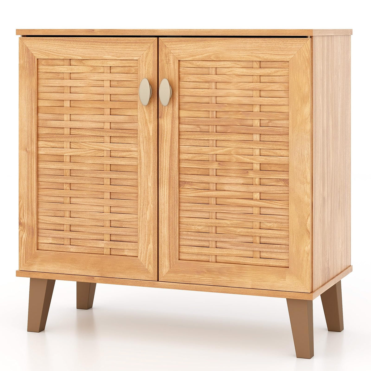 Goflame Shoe Cabinet with Doors, 4-Tier Farmhouse Shoe Storage Cabinet with 3 Adjustable Shelves