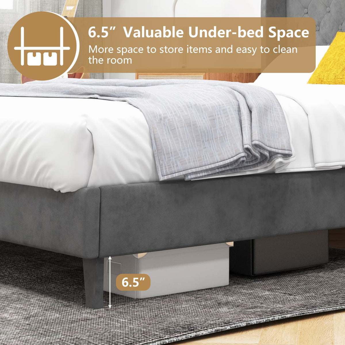 Goflame Queen/Full Size Velvet Upholstered Bed Frame