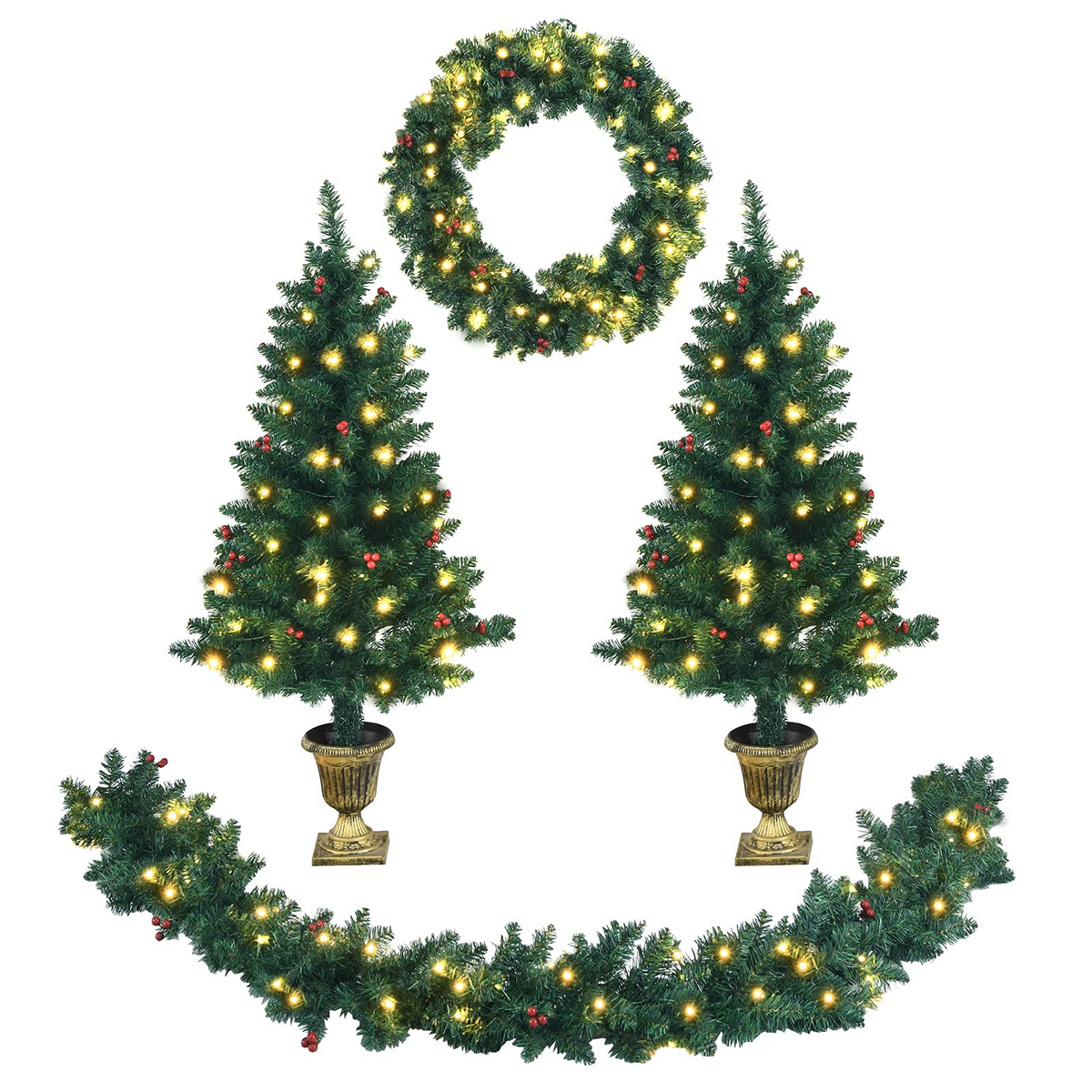 Goflame Pre-lit Holiday Christmas 4-Piece Set, Christmas Garland - GoflameUS
